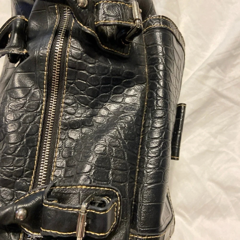 Elegant Black Crocodile-Embossed Handbag